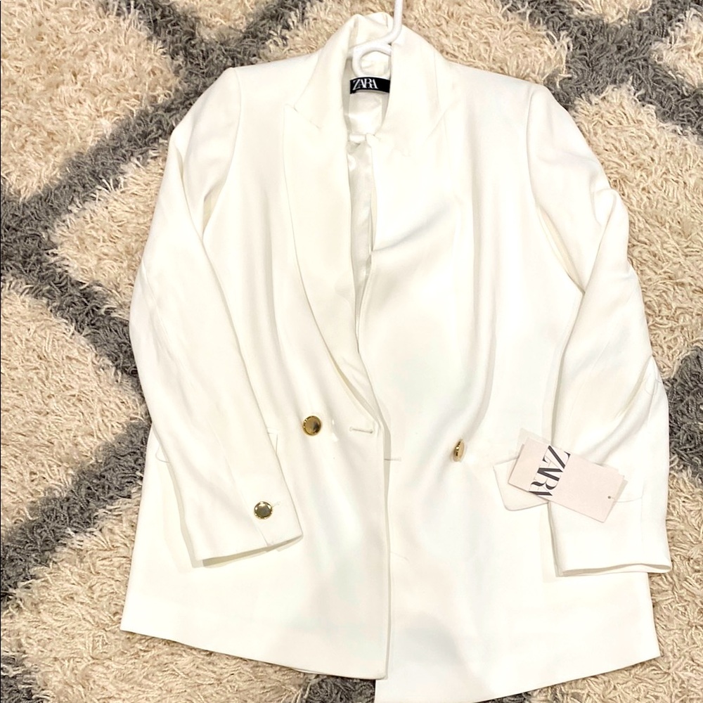 Zara Gold and White Blazer Classic Suit Jacket